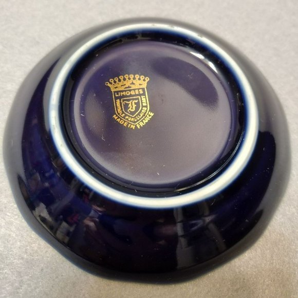 Vintage Limoges France Ring Dish, Cobalt Blue Gold, Flying Duck Coaster Trinket - Picture 6 of 6